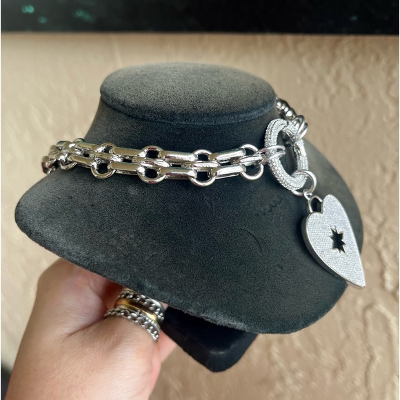 Two looks stainless steel choker heart necklace cz rhinestones boho st valentine - Picture 4 of 16